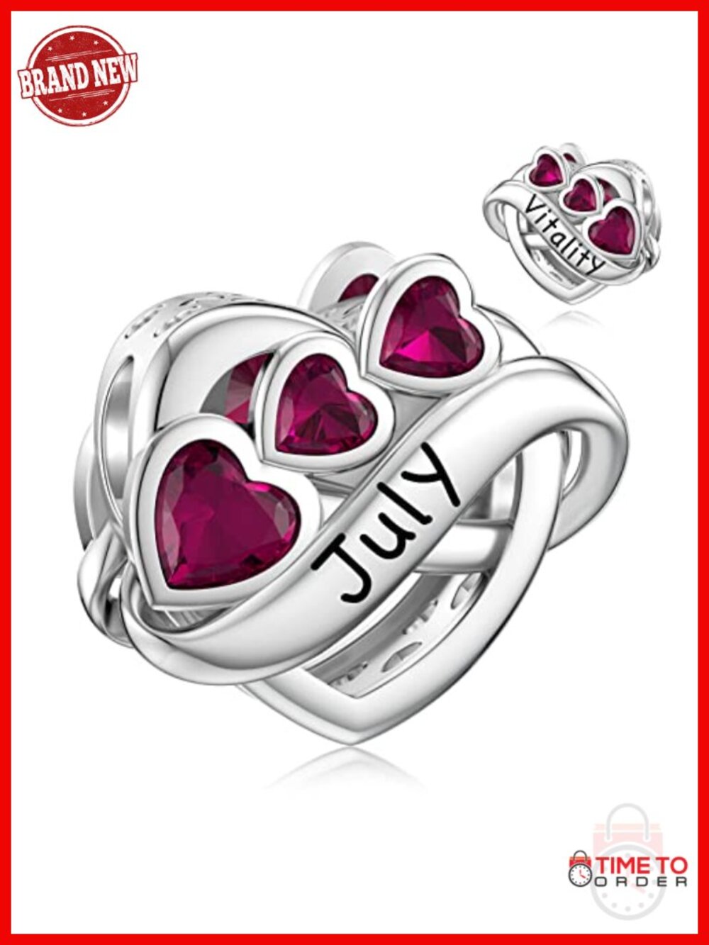 Birthstone Charm for Bracelet, Endless Love Heart Engraved Charm, Happy